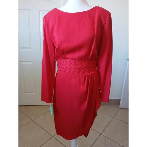 P.J. KLEIN Women's Dress Red Long Sleeve Round Neck 9/10 Office Career - Picture 2 of 16